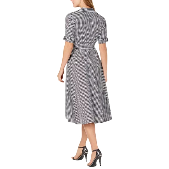 Calvin Klein Gingham Shirtdress Size 2 Black White Check Button Down Midi Dress - Picture 2 of 13